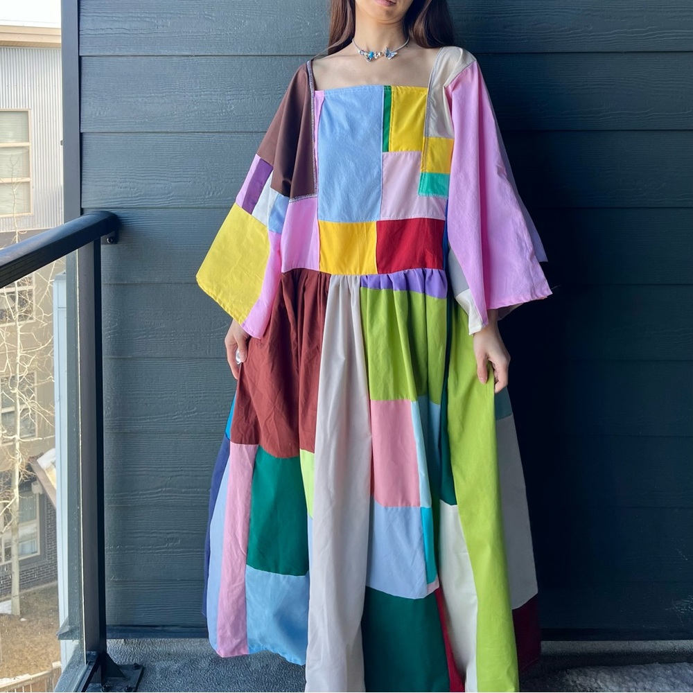 Handmade Quilted Patchwork Colorblock Dress SKU 02261 - Picture 5 of 16